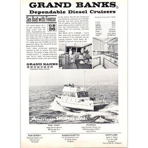 1971 American Marine Grand Banks 36 Yacht Vintage Print Ad Nautical Wall Art